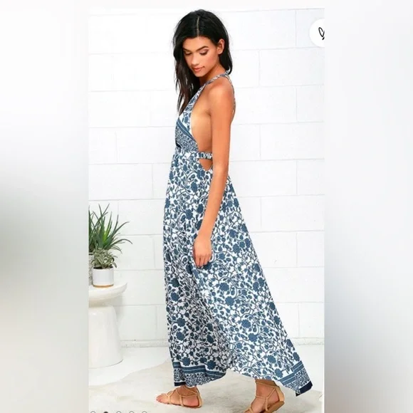 Aakaa Blue and White Striped Maxi Dress - Picture 1 of 9